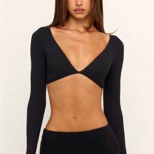 Crop Shop Boutique Black Form Contour Long Sleeve Crop Backstage NWOT